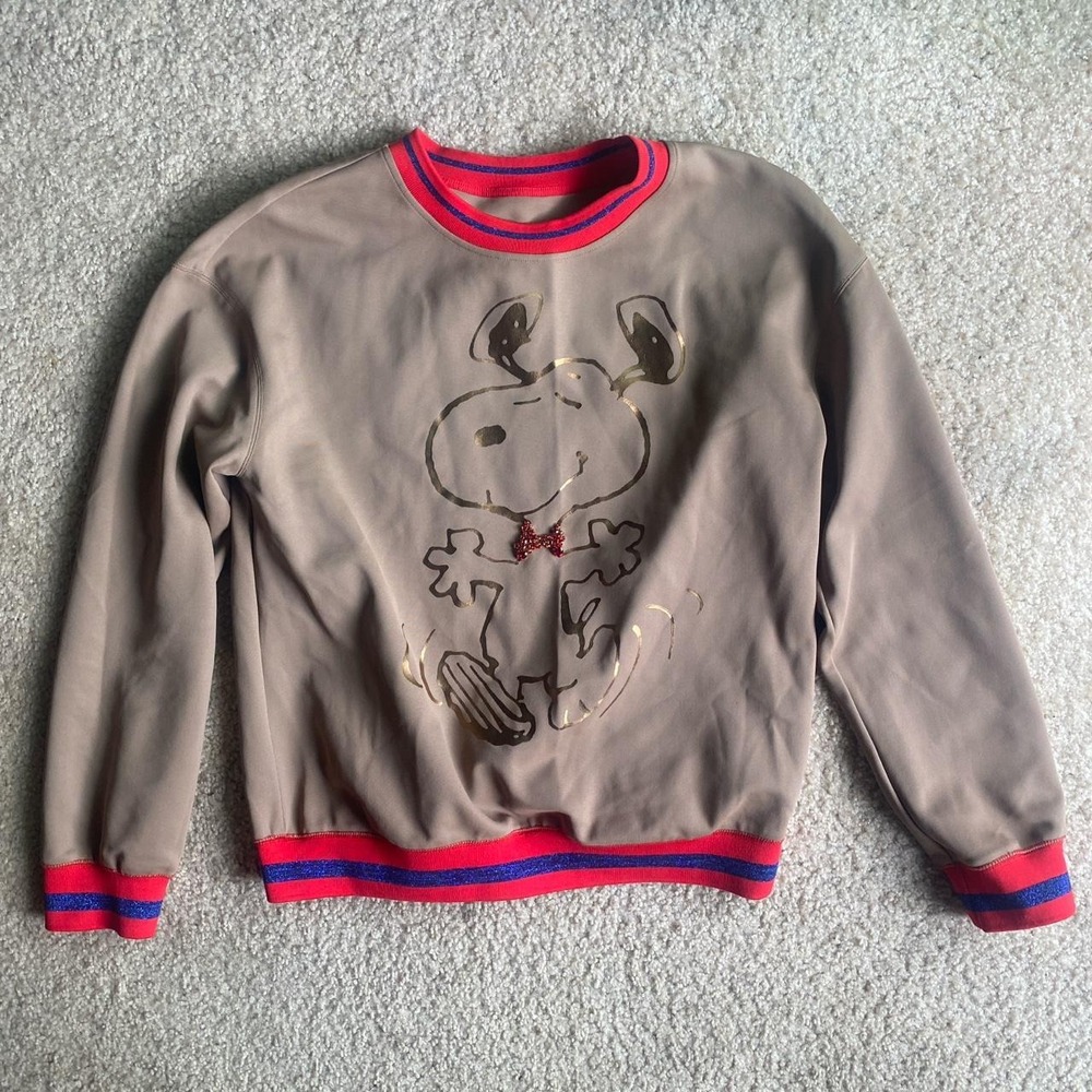 Snoopy sweatshirt tan and red rhinestone red bow tie Size S